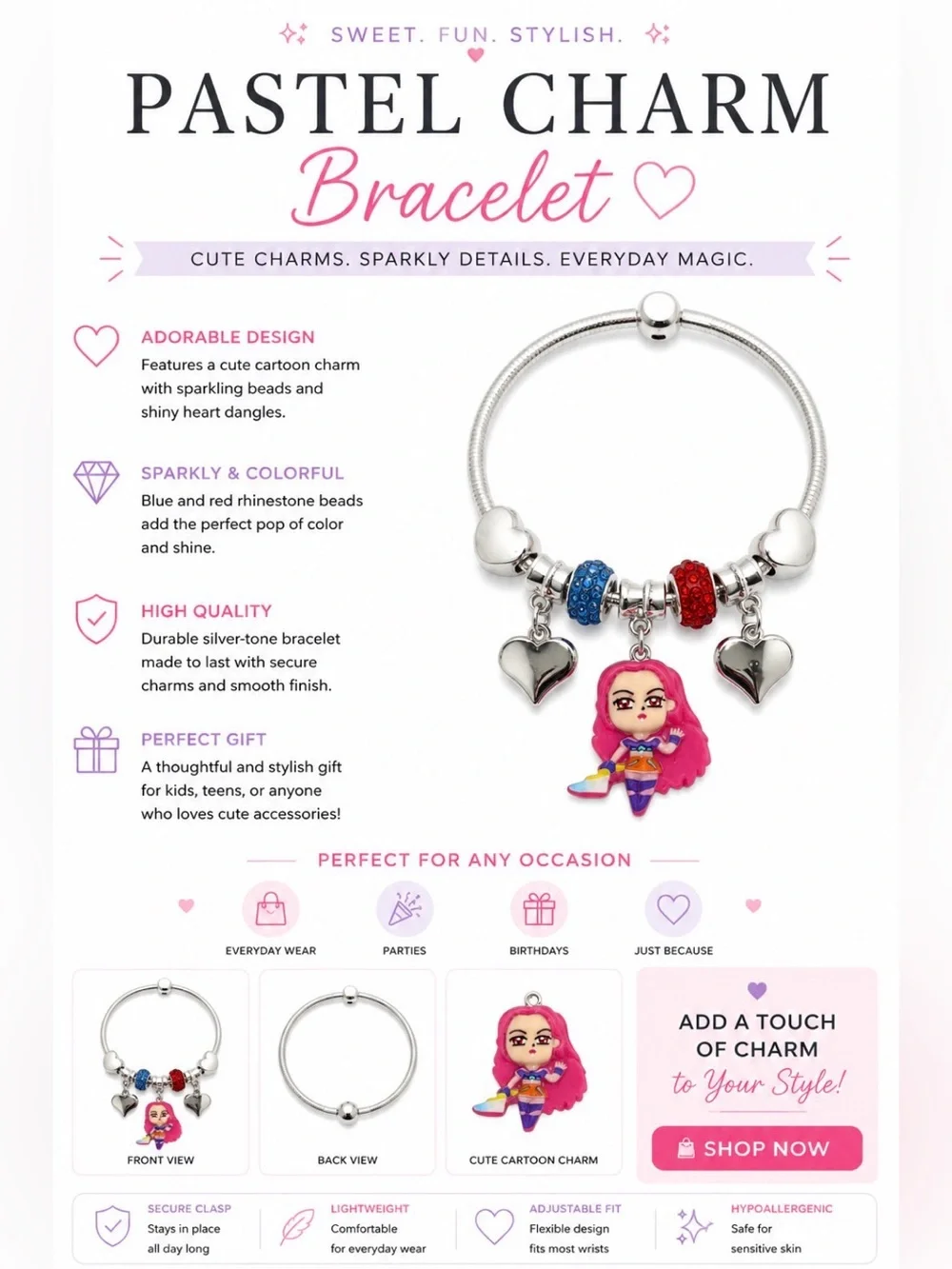 CUTE CARTOON CHARACTER CHARM BRACELET